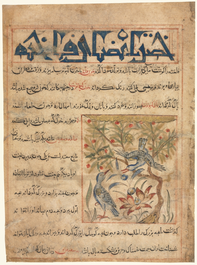 Folio from a Persian Manafi‘ al-Hayawan (The Benefits of Animals) of Abu Said Ubaid-Allah ibn Jibrail ibn Bakhtishu (died 1058–68) (recto)
